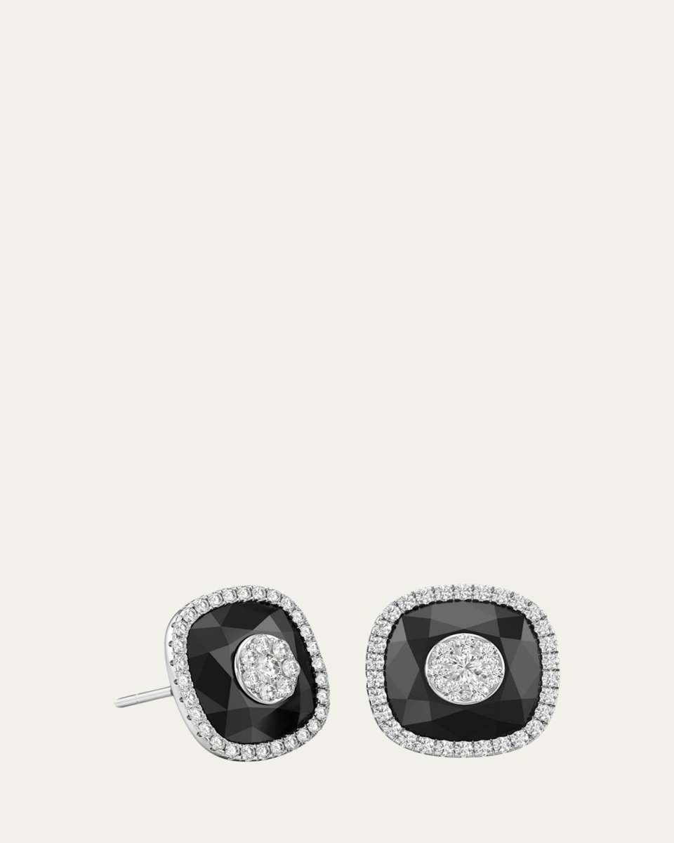 18K White Gold 10mm Cushion-Cut Stud Earrings with Diamonds